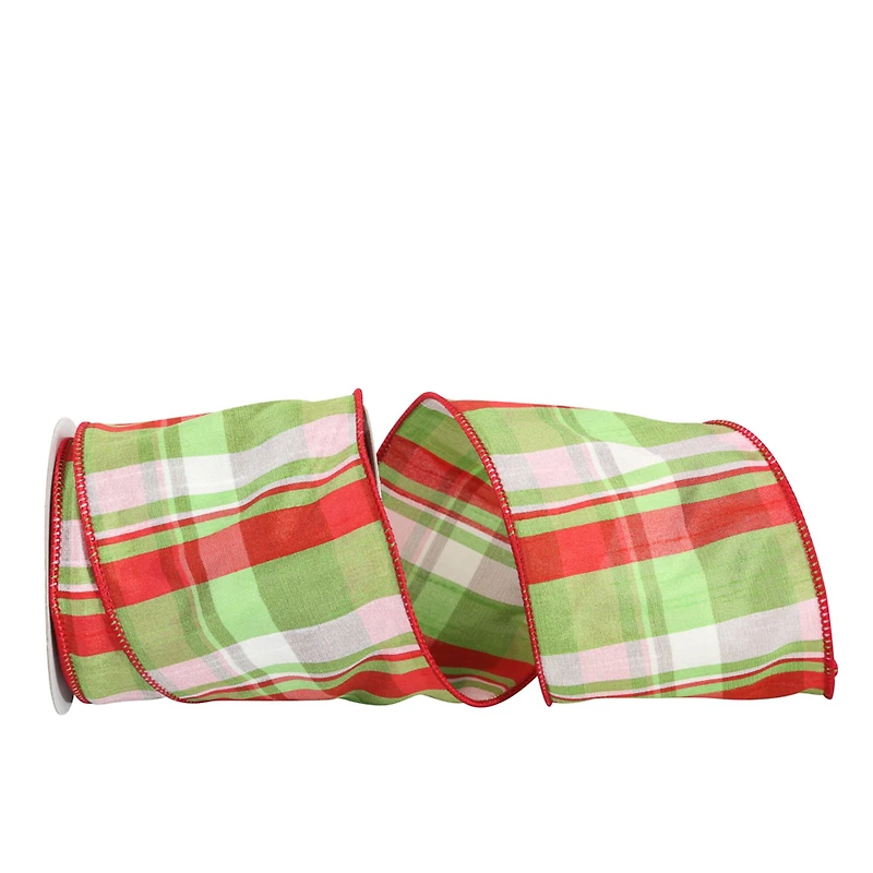 JAM Paper 4" x 10yd. Dupioni Wired Edge Plaid Ribbon
