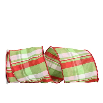 JAM Paper 4" x 10yd. Dupioni Wired Edge Plaid Ribbon