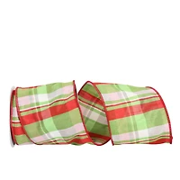 JAM Paper 4" x 10yd. Dupioni Wired Edge Plaid Ribbon
