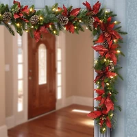 9ft. Pre-Lit Poinsettia & Pinecone Garland
