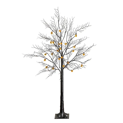 4ft. Pre-Lit Artificial Halloween Black Twig Tree with 24 Orange LED Pumpkin Shaped Lights