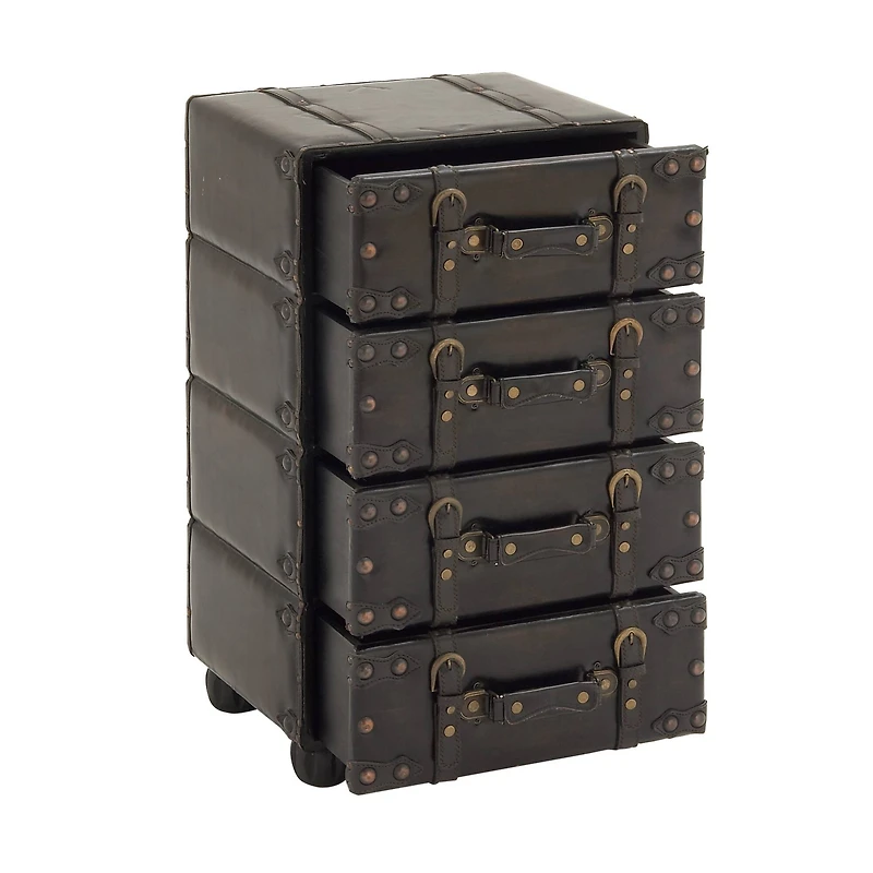 28" Black Faux Leather Traditional Chest