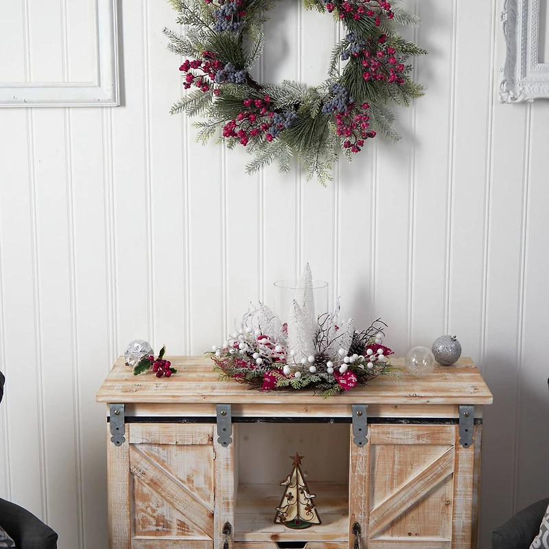 15" Christmas Lighted Forest Candle Holder Arrangement