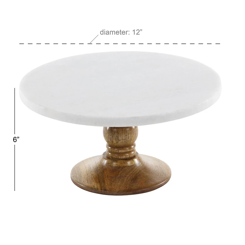 12" White Marble & Natural Wood Serving Tray