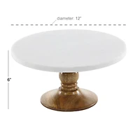 12" White Marble & Natural Wood Serving Tray