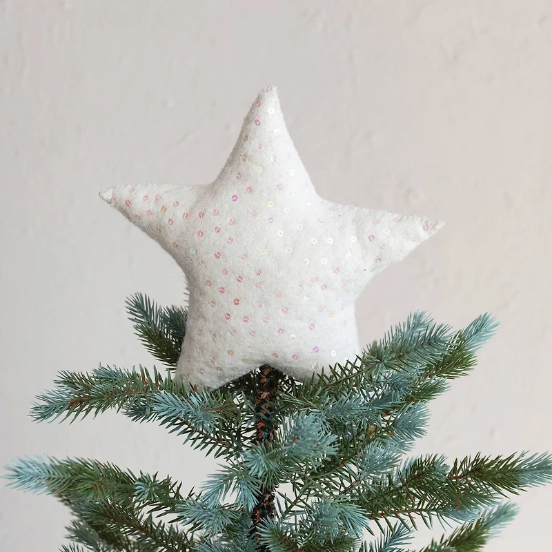 Hello Honey® 11" Beige Handmade Wool Felt & Sequins Star Tree Topper