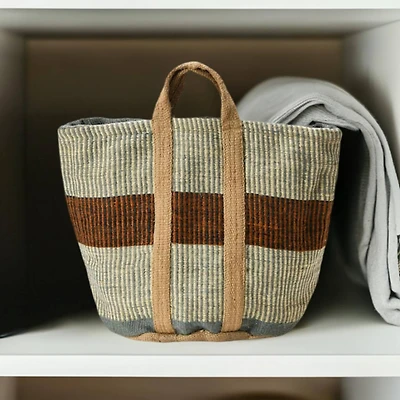 Hello Honey® 24" Rust Striped Woven Jute Tote with Liner