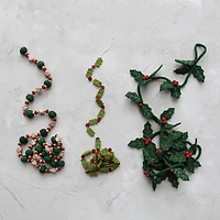 Hello Honey® 6ft. Green & Red Holly Leaves & Berries Handmade Wool Felt Garland
