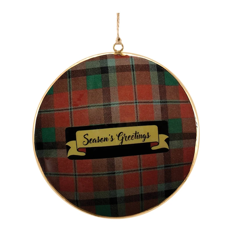 Metal Deer and Pine Tree Plaid Disc Ornament Set