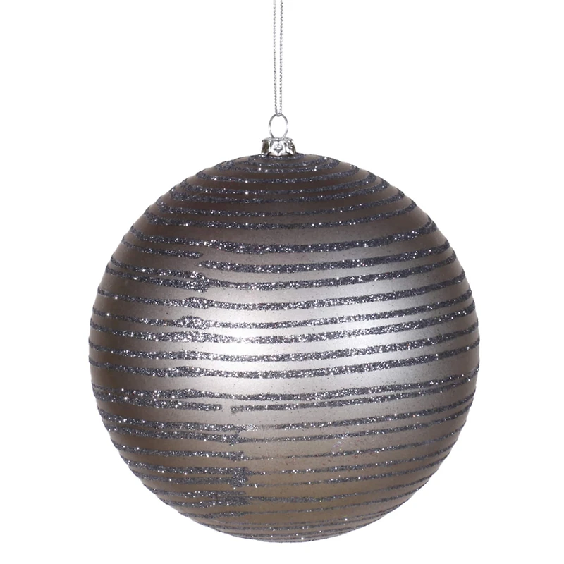 Pewter Glitter Striped Shatterproof Christmas Ball Ornament 4"