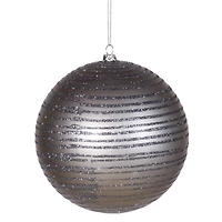 Pewter Glitter Striped Shatterproof Christmas Ball Ornament 4"