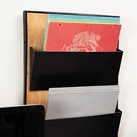 Mind Reader 3-Tier Wall-Mounted File Organizer, Wood and Metal Vertical Rack for Mail, Magazines, and Documents, Black