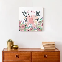 Two Love Birds And Flowers 12" x 12" Canvas Wall Art