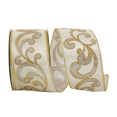 Reliant 2.5" x 20yd. Ivory Fab Filigree Wired Ribbon