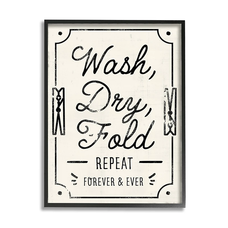 Stupell Industries Charming Retro Laundry Wash Dry Fold Repeat Framed Wall Art