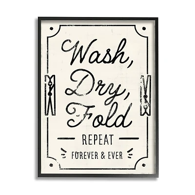 Stupell Industries Charming Retro Laundry Wash Dry Fold Repeat Framed Wall Art