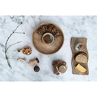 Hello Honey® 13.75" Mango Wood with Blue Enamel Center 2 Section Lazy Susan Server