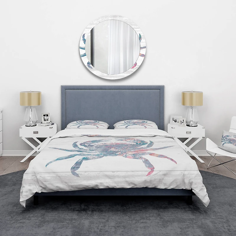 Designart 'Pink Crab Ocean Life' Coastal Bedding Set