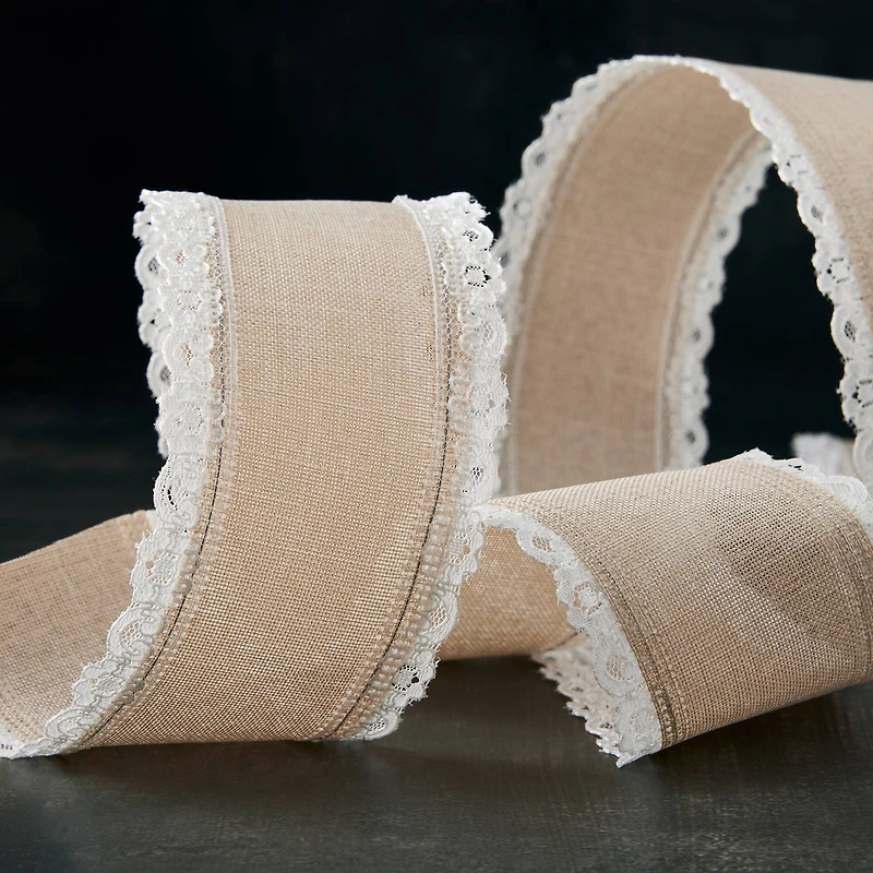 2.5" x 3yd. Faux Linen & Lace Wired Ribbon by Celebrate It™