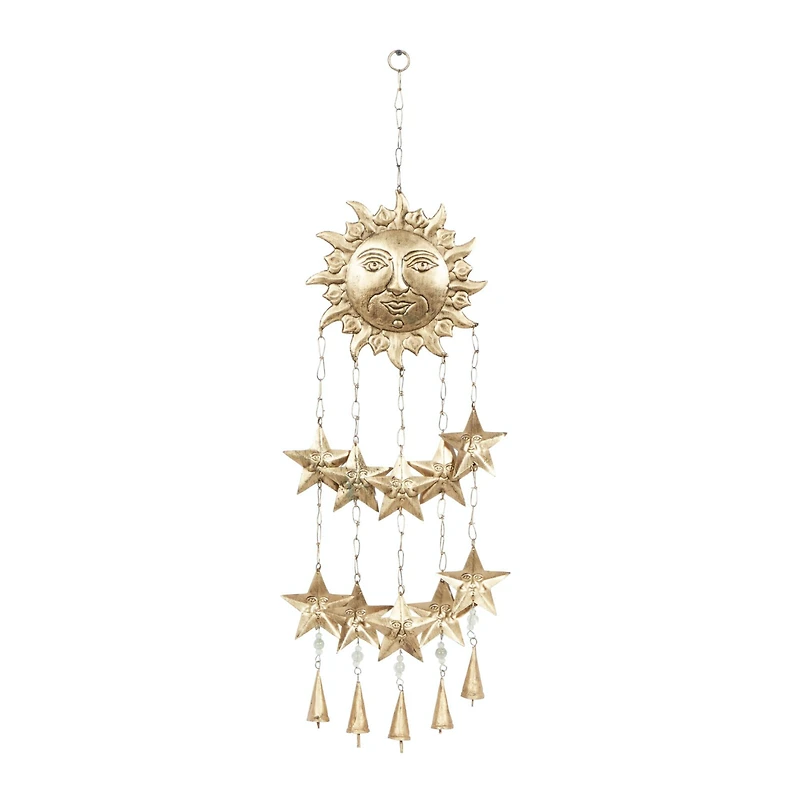 35" Gold Sun & Stars Metal Eclectic Windchime