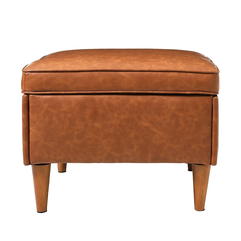 Hello Honey® Cognac Vegan Leather Ottoman with Storage