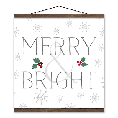 Merry and Bright 16x16 Teak Hanging Canvas