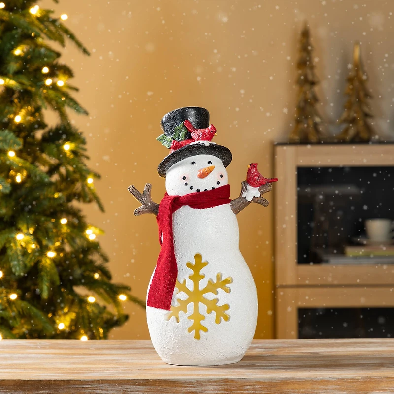 Glitzhome® 15" Christmas Lighted Resin Snowman Table Decor