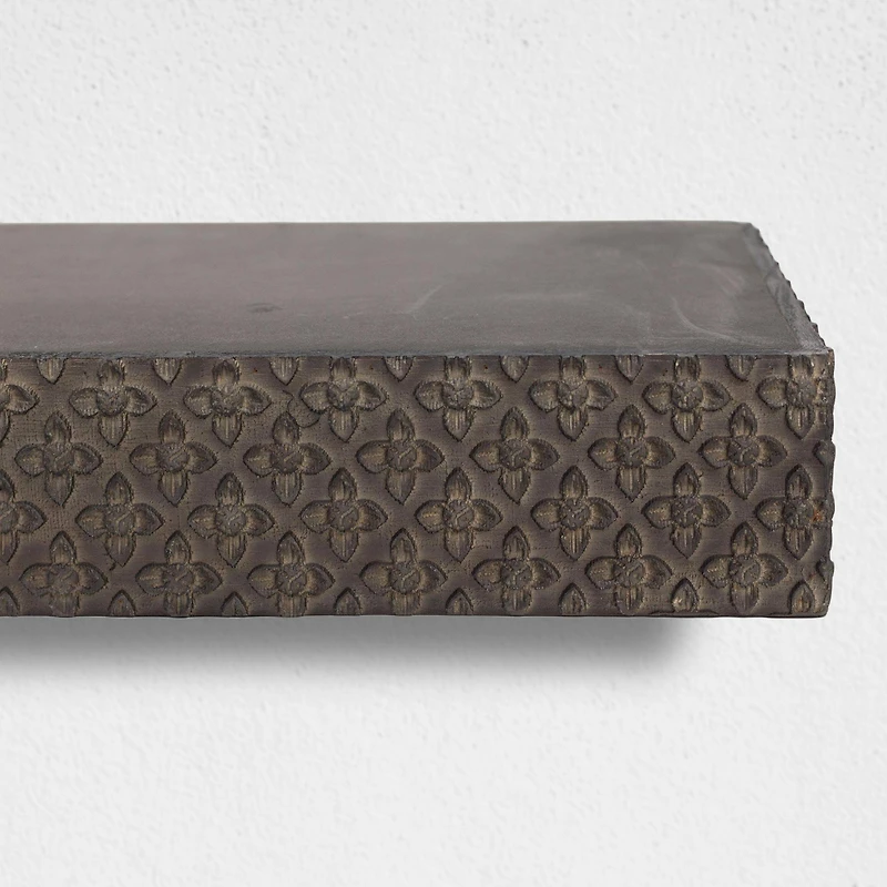 Black Rustic Embossed Wood Floating Wall Shelf