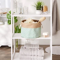 Small Aqua Burlap Diamond Round Bin