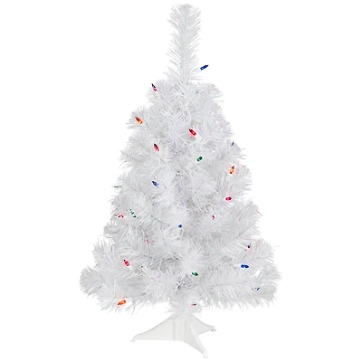 2ft. Pre-Lit White Rockport Pine Artificial Christmas Tree, Multicolor Lights