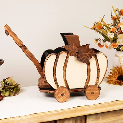 10.5" Fall Harvest Pumpkin Cart Tabletop Decoration