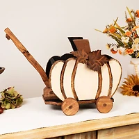 10.5" Fall Harvest Pumpkin Cart Tabletop Decoration