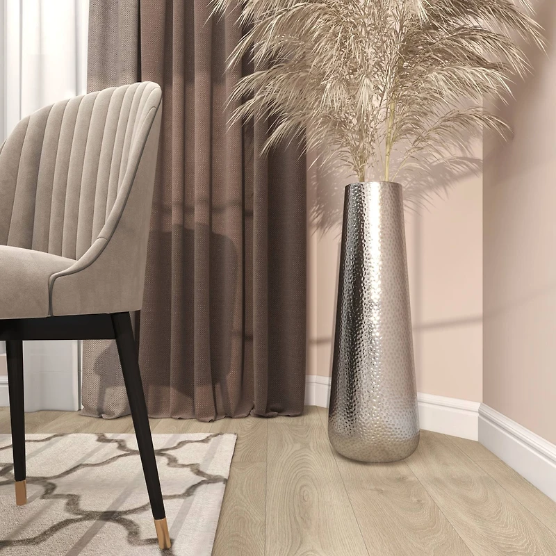 31" Silver Aluminum Tall Hammered Vase