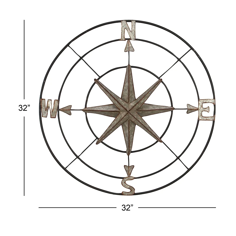 Gray Compass Metal Farmhouse Wall Decor