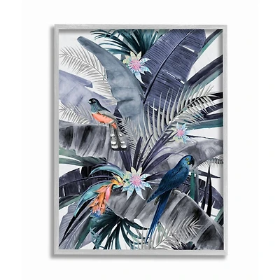 Stupell Industries Tropical Jungle Birds with Gray Frame Wall Accent