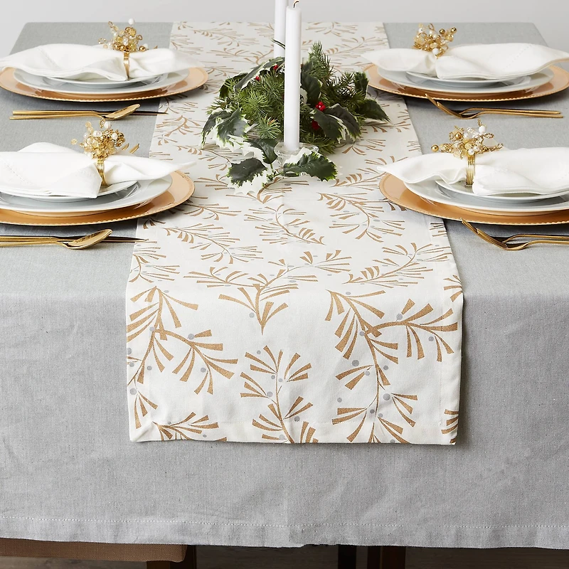 DII® 108" Metallic Holly Leaves Table Runner