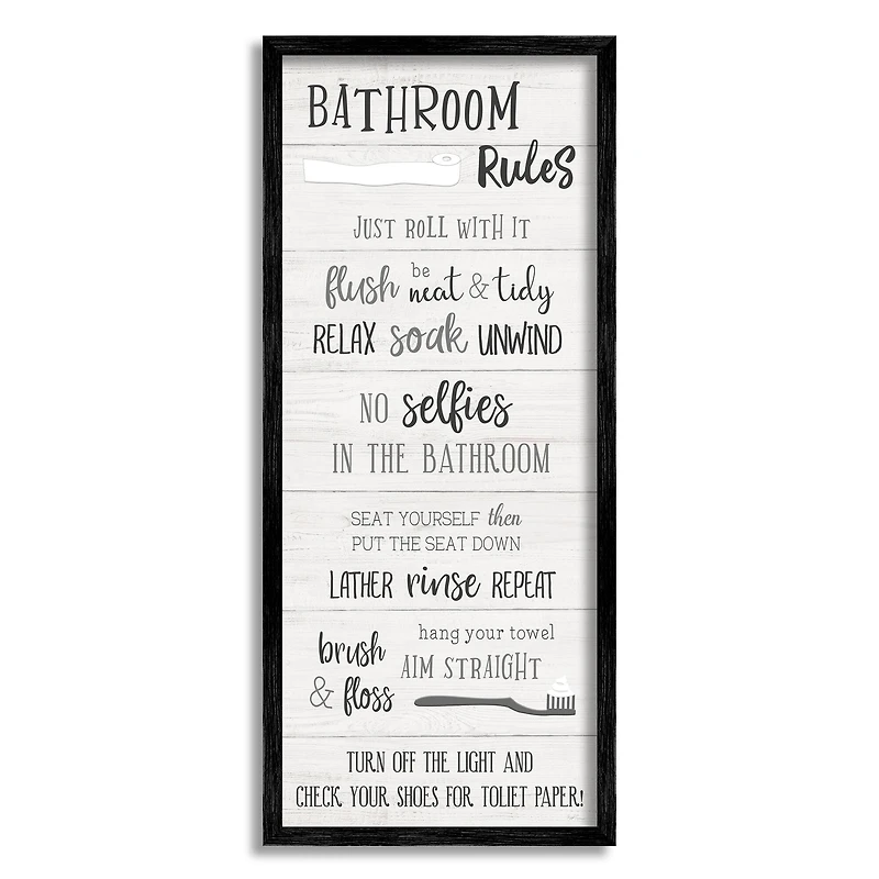 Stupell Industries Bathroom Rules Sign Toilet Paper Fun Phrases Framed Wall Art