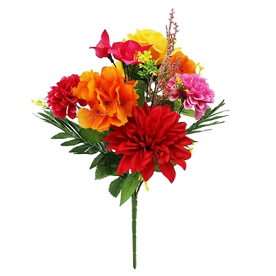 18" Red & Yellow Rose, Hydrangea & Dahlia Bush by Ashland®