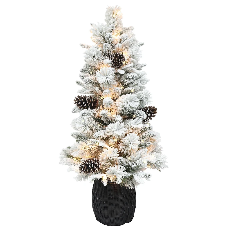 3.5ft. Pre-Lit Flocked Artificial Christmas Tree, Clear Lights 