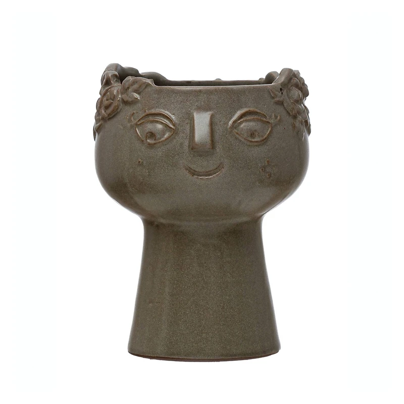 Hello Honey® 7" Reactive Glaze Stoneware Planter with Face