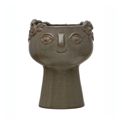Hello Honey® 7" Reactive Glaze Stoneware Planter with Face