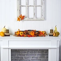 36" Maple Leaves, Pumpkin & Berries Fall Harvest Candelabrum Arrangement