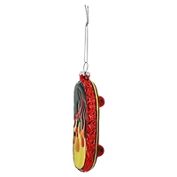 4.75" Red, Yellow & Black Flames Glass Skateboard Ornament by Ashland®