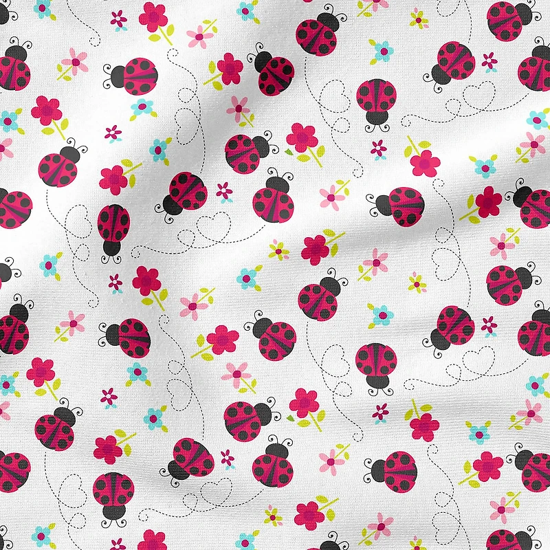 Fabric Editions White Ladybug Journey Cotton Fabric