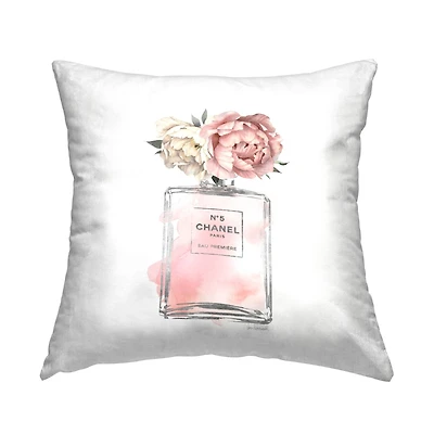 Stupell Industries Soft Vintage Flowers Pink Fragrance Fashion Bottle Throw Pillow, 18" x 18"