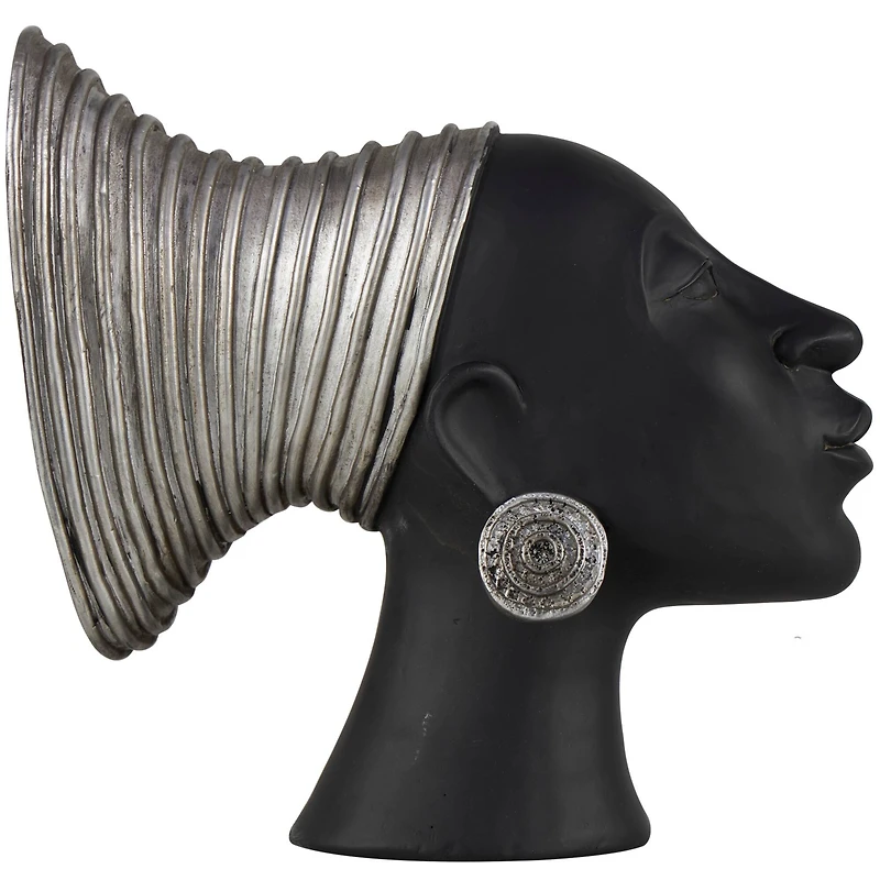 9" Black & Silver Finish Africa Inspired Woman Face Sculpture