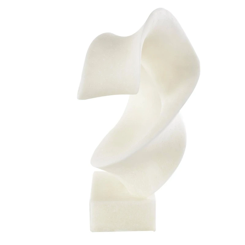 19.5" White Polystone Abstract Twisted Wave Decorative Sculpture with Elevated Base