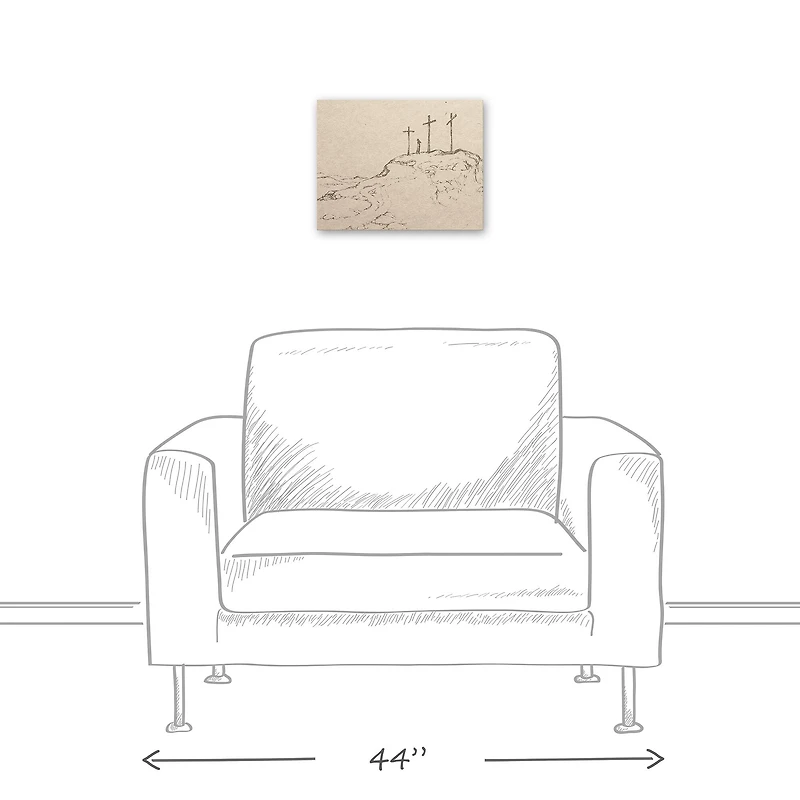 Crosses On Hill Sketch 1 11" x 14" Canvas Wall Art
