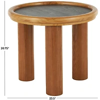 23.5" Brown Wood Handmade Round Living Room Coffee Table with Black Tabletop