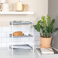 Hello Honey® 15.5" Heavily Distressed 3-Tier Metal Tray with White Frame & Rim